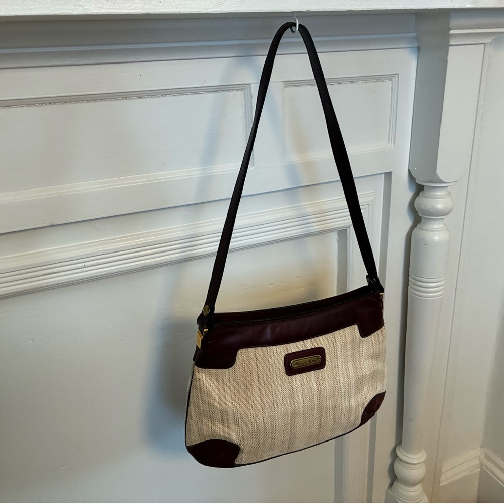 Vintage 70s ETIENNE AIGNER Woven Jute and Leather Shoulder Bag Handbag